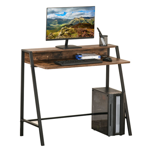 Photo of HOMCOM Writing Desk Computer Table Home Office PC Laptop Workstation Storage Shelf 100L x 45W cm Rustic Brown in Brown colour on a white background