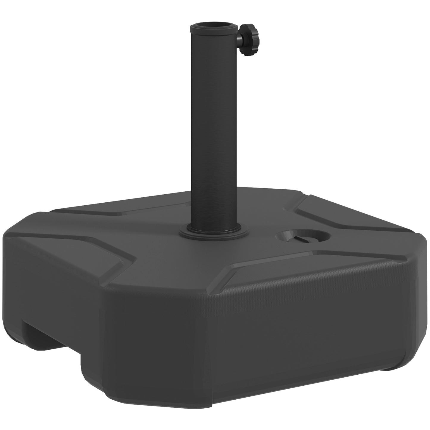 Photo of Outsunny Square Garden Parasol Base, Garden Umbrella Stand Heavy Duty Parasol Base, Filled Up to 25kg with Sand or 20kg with Water for for 38, 48 mm Poles, Black in Black colour on a white background