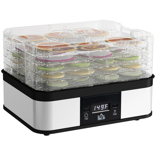 Photo of HOMCOM 5 Tier Food Dehydrator, 245W Stainless Steel Food Dryer Machine with Adjustable Temperature, Timer and LCD Display for Drying Fruit, Meat, Vegetable, Jerky and Pet Treat, Black in Black colour on a white background