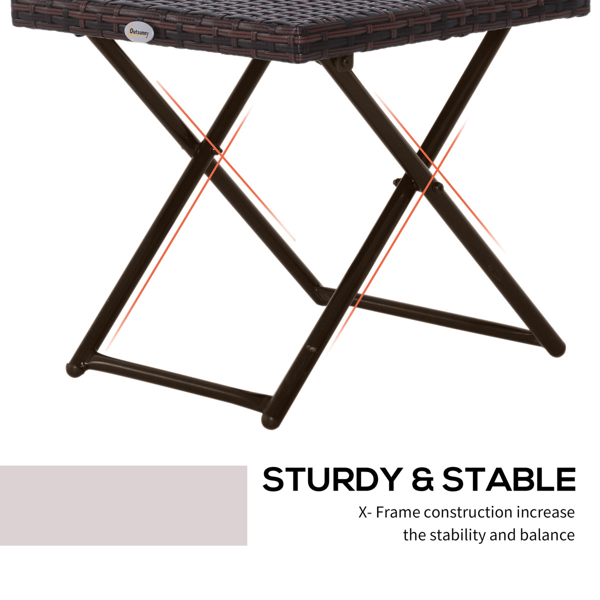 Outsunny Folding Garden Coffee Table, Wicker Outdoor Bistro Side Table with PE Rattan Top for Patio, Balcony, Porch, 40 x 40 x 40 cm, Brown