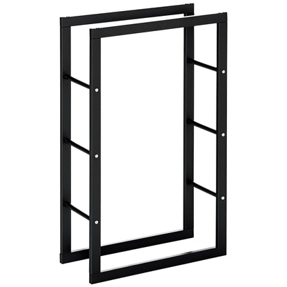 Black metal firewood rack frame shown as two rectangular side sections.