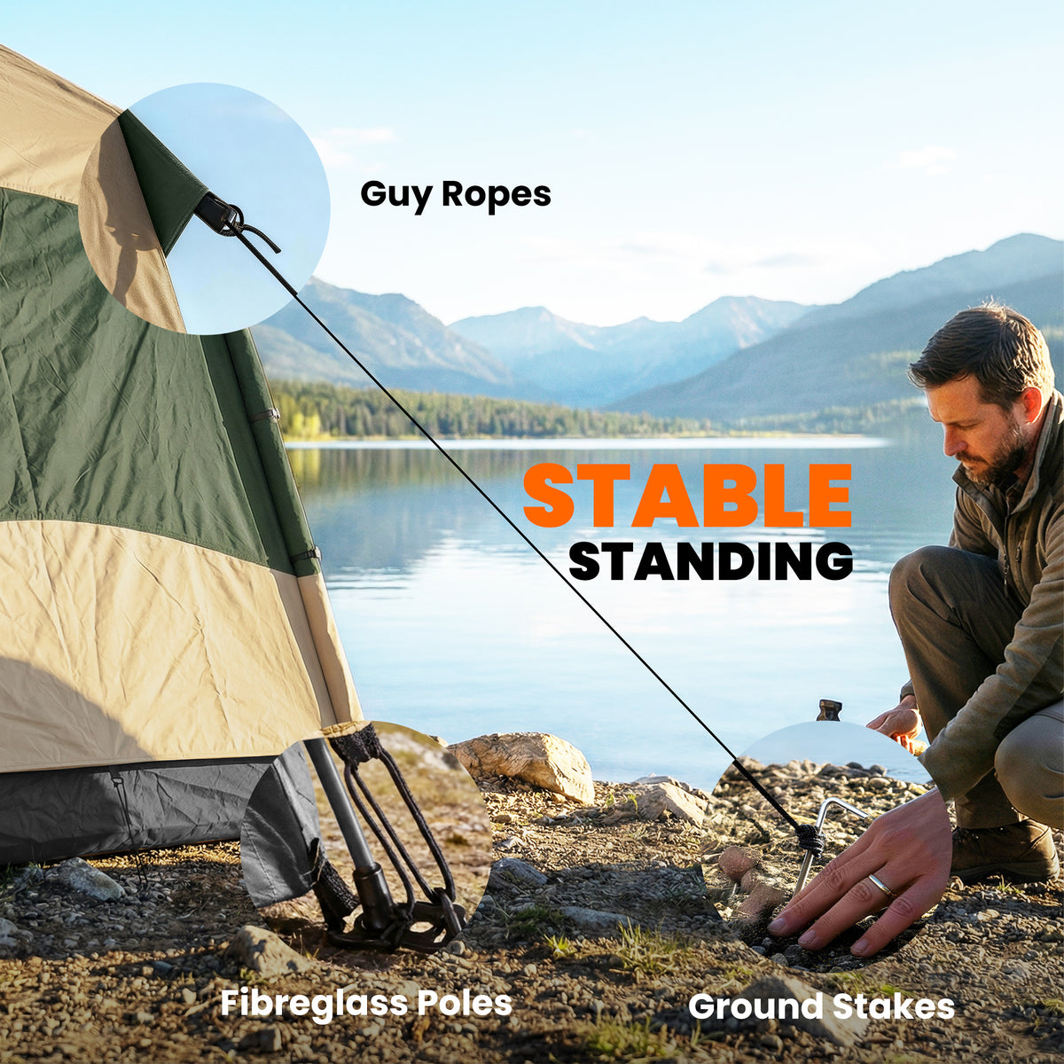 Outsunny 3 Man Instant Pop Up Tent with Rainfly, Portable Camping Shelter with Sewn-in Groundsheet, Carry Bag, Khaki