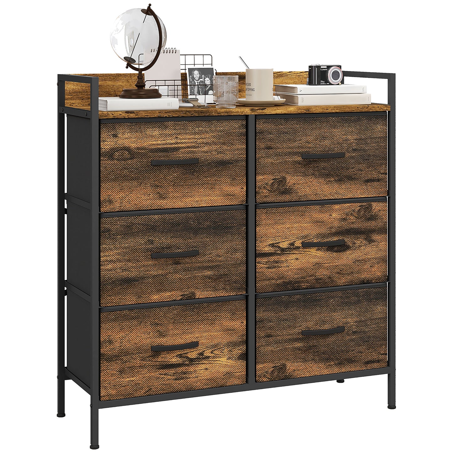 Photo of HOMCOM Rustic Chest of Six Fabric Drawers - Rustic Brown in Brown colour on a white background