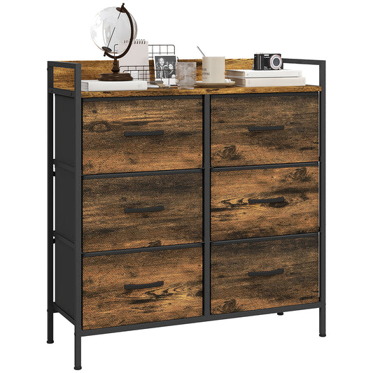 Photo of HOMCOM Rustic Chest of Six Fabric Drawers - Rustic Brown in Brown colour on a white background