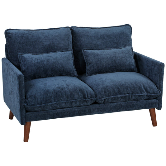 Photo of HOMCOM 2 Seater Sofa, Loveseat Sofa with Spring Cushions, Wide and Deep Seat, Wood Legs, Blue in Blue colour on a white background