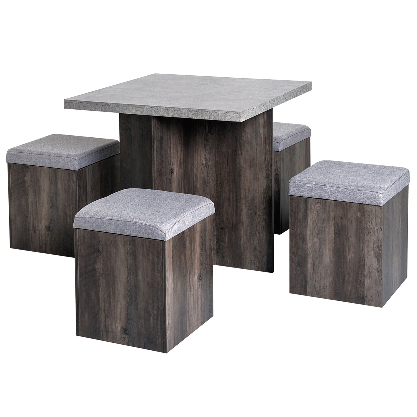 Photo of HOMCOM 5PC Dining Set Garden Patio Wooden Set 4 Storage Stools Footrest Ottoman with Cushions + 1 Table Space Saving Design Indoor Outdoor in Outdoor colour on a white background