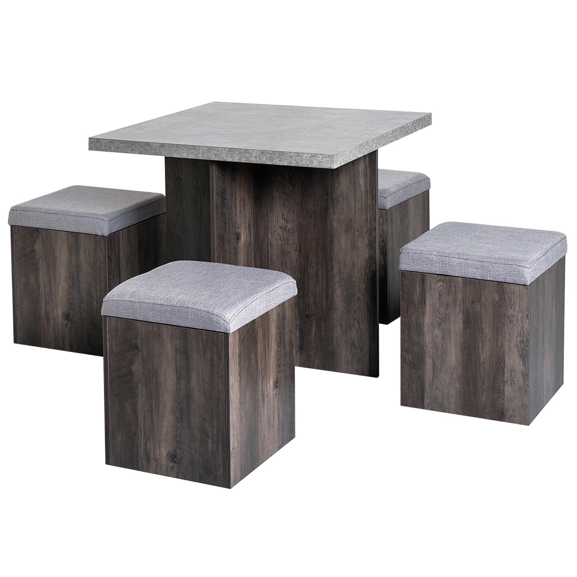 Photo of HOMCOM 5PC Dining Set Garden Patio Wooden Set 4 Storage Stools Footrest Ottoman with Cushions + 1 Table Space Saving Design Indoor Outdoor in Outdoor colour on a white background