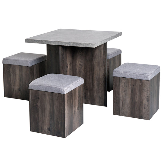 Photo of HOMCOM 5PC Dining Set Garden Patio Wooden Set 4 Storage Stools Footrest Ottoman with Cushions + 1 Table Space Saving Design Indoor Outdoor in Outdoor colour on a white background