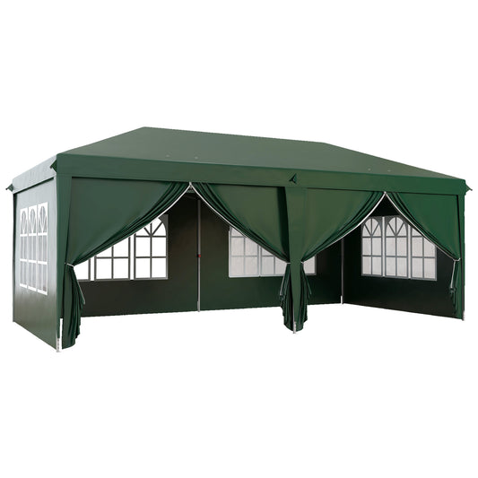 Photo of Outsunny 3x6m Pop-Up Gazebo, with Curtain Walls and Windows, Green in Green colour on a white background