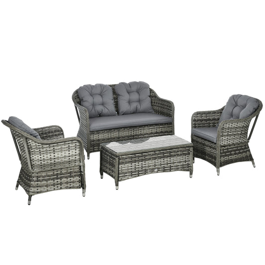 Photo of Outsunny Four-Piece Rattan Sofa Set, with Glass-Top Table - Mixed Grey in Grey colour on a white background
