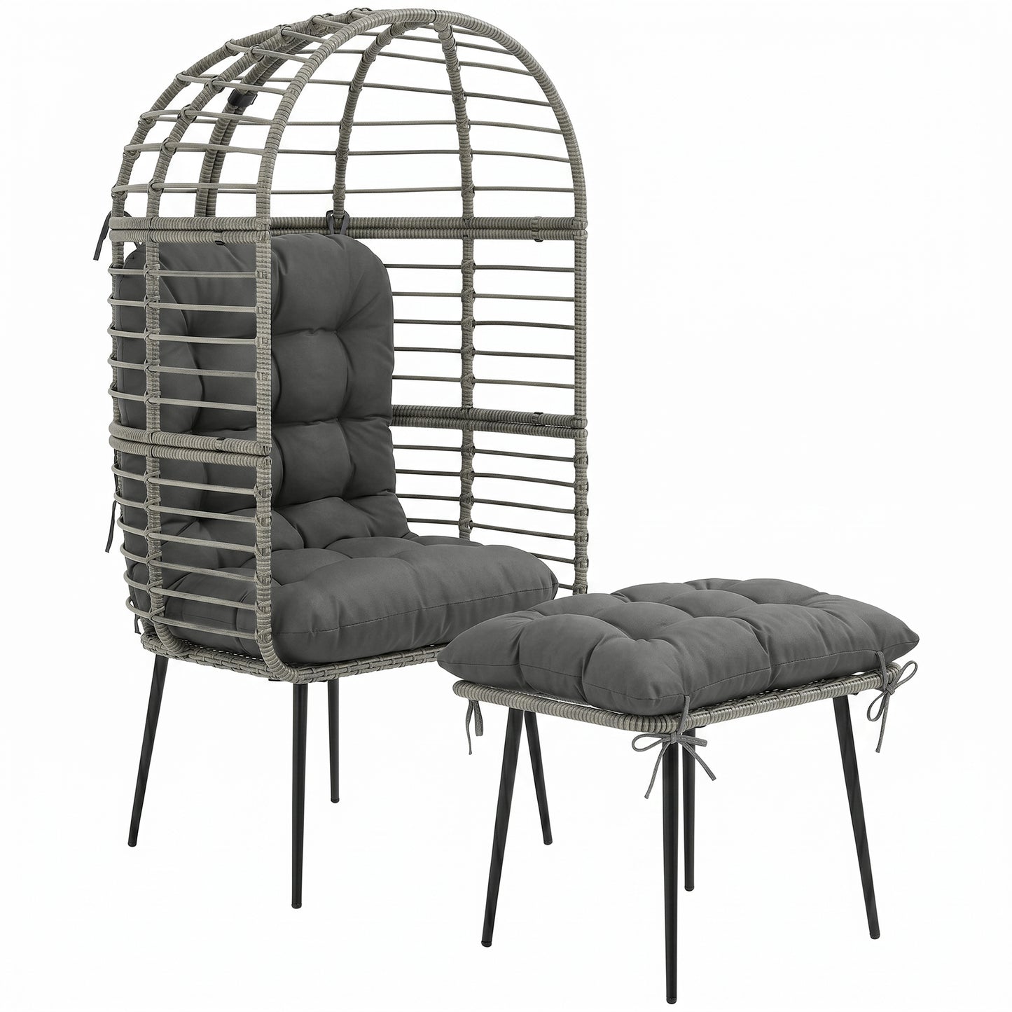 Photo of Outsunny Garden Egg Chair with Footstool, Rattan Indoor Outdoor Lounge Chair and Ottoman Set with Thick Cushions, Light Grey in Grey colour on a white background