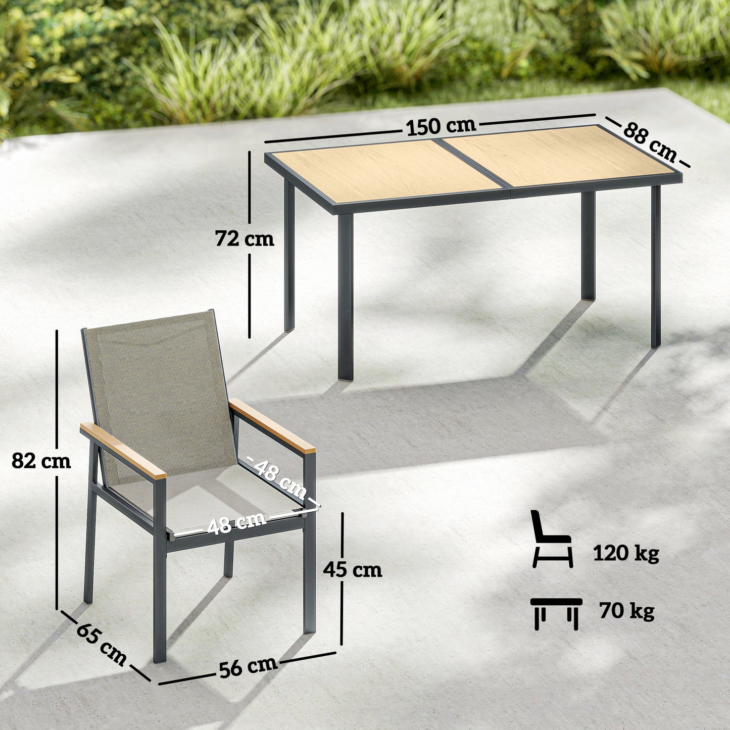 Outsunny Seven-Piece Metal Garden Dining Set, with Glass-Top Table - Khaki