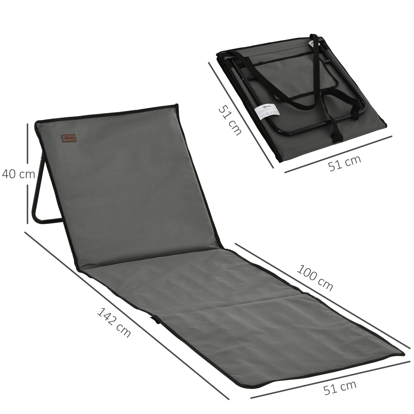 Outsunny Set of 2 Foldable Garden Beach Chair Mat, Outdoor Sun Lounger Seats with Adjustable Back, Magazine Pocket, Carry Strap