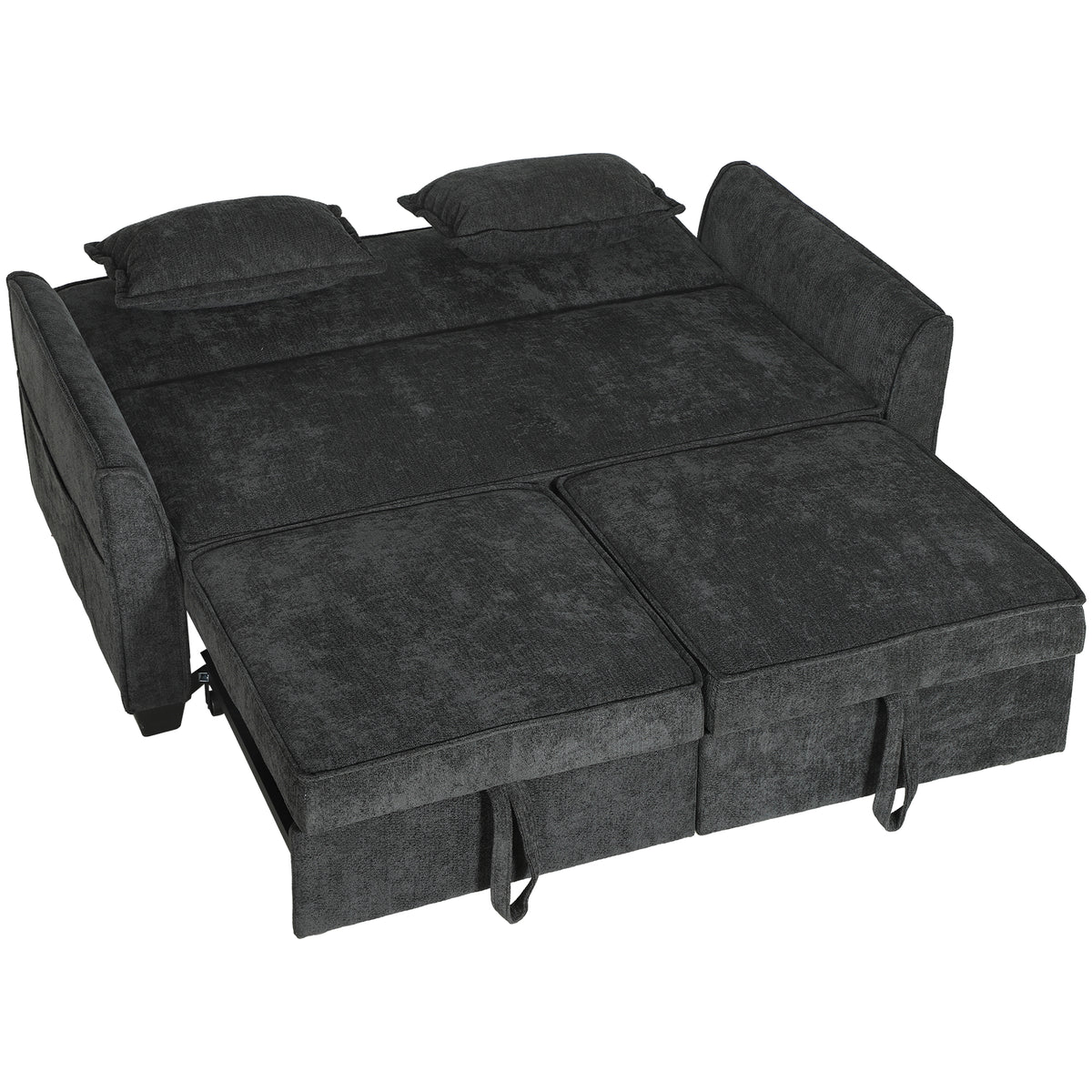 Photo of HOMCOM 2 Seater Sofa Bed, 4-in-1 L-Shaped Convertible Pull-Out Sleeper Sofa with Adjustable Backrest and Side Pockets, Black in Black colour on a white background