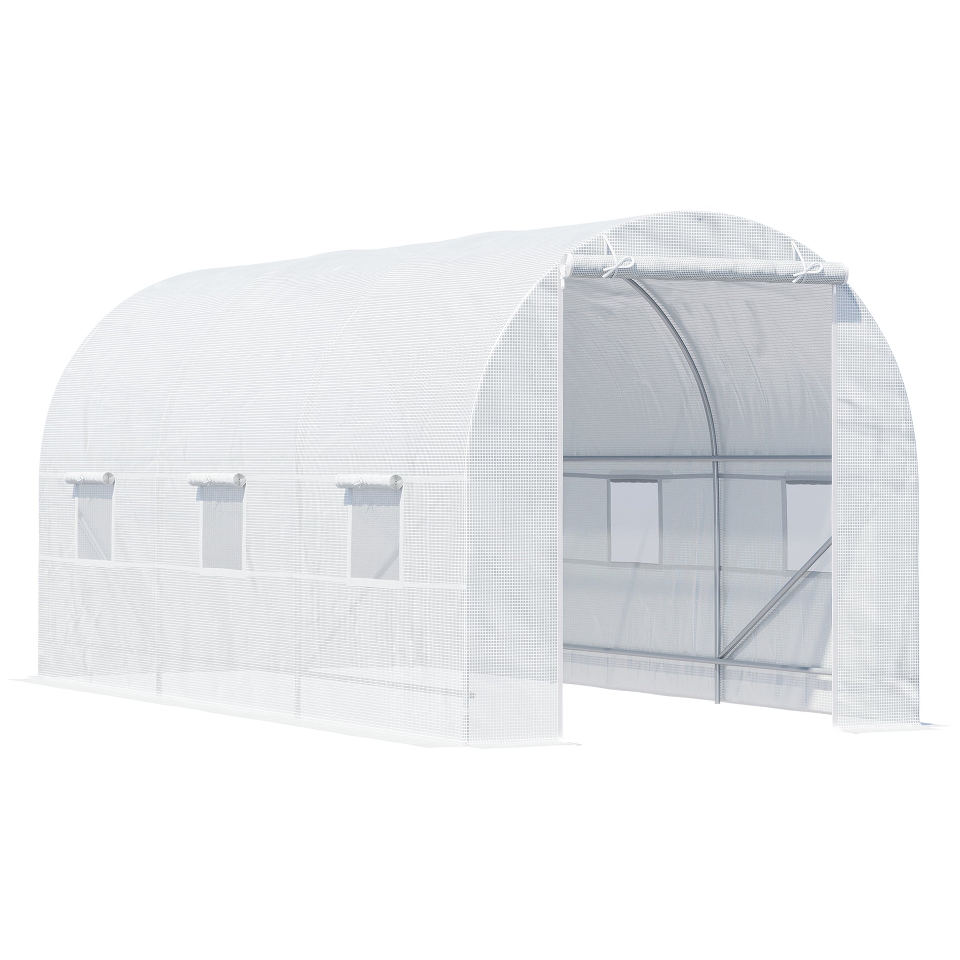 Photo of Outsunny 4.5 x 2 x 2 m Polytunnel Greenhouse, Walk-in Green House for Garden with Mesh Windows, Galvanised Steel Frame, White in White colour on a white background