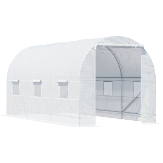 Photo of Outsunny 4.5 x 2 x 2 m Polytunnel Greenhouse, Walk-in Green House for Garden with Mesh Windows, Galvanised Steel Frame, White in White colour on a white background