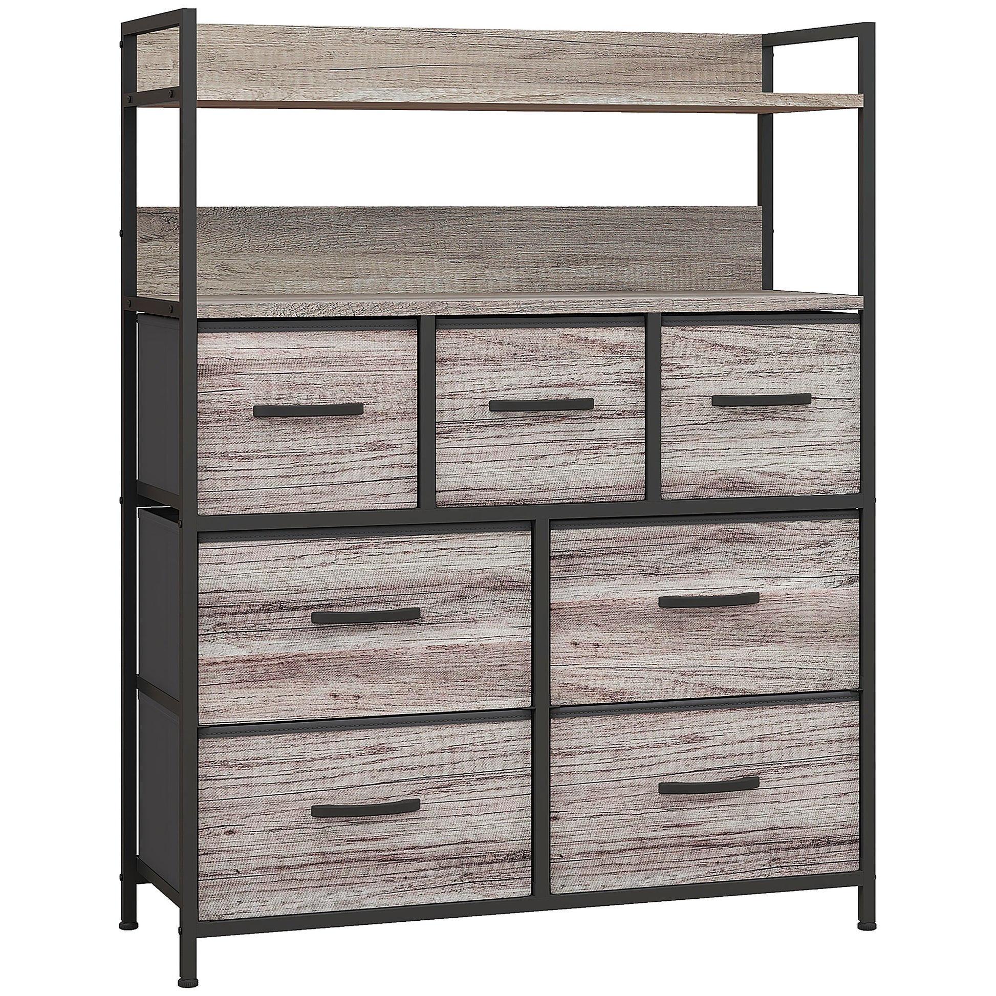 Photo of HOMCOM Rustic Chest of Seven Fabric Drawers - Grey Wood Effect in Effect colour on a white background