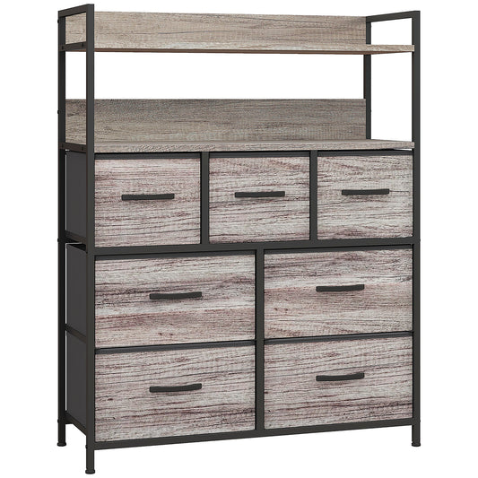 Photo of HOMCOM Rustic Chest of Seven Fabric Drawers - Grey Wood Effect in Effect colour on a white background