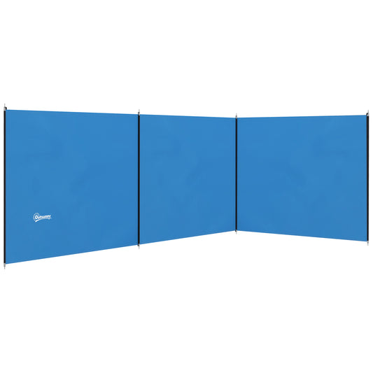 Photo of Outsunny 4 Pole Camping Windbreaks, Beach Wind Shield Shelter with Carry Bag and Steel Poles, 540cm x 150cm, Blue in Blue colour on a white background