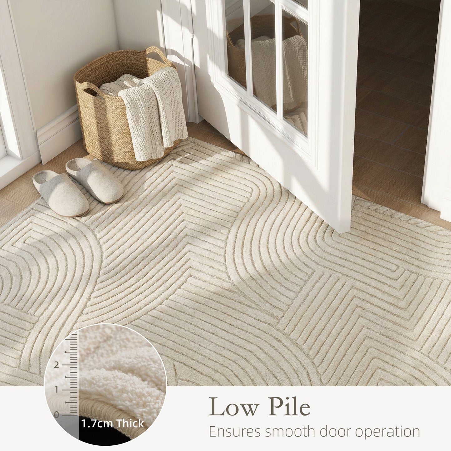 HOMCOM Modern Geometric Rug, Thick Plush, Non-Slip, 200 x 140 cm, Cream, Living Room, Bedroom, Office