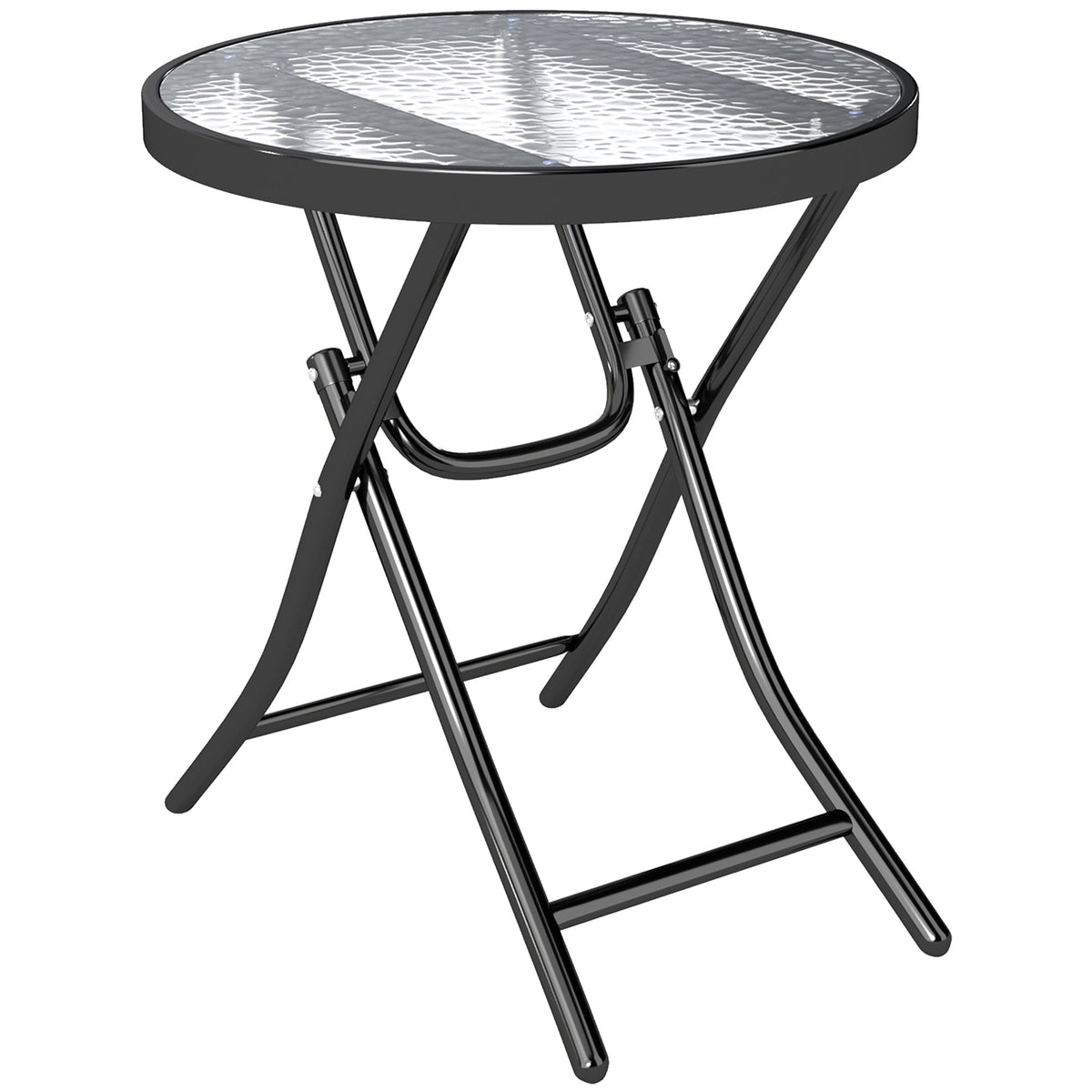 Photo of Outsunny Foldable Garden Side Table, Round Folding Table with Glass Tabletop and Safety Buckle for Patio, Garden, Outdoor, Indoor, Black in Black colour on a white background