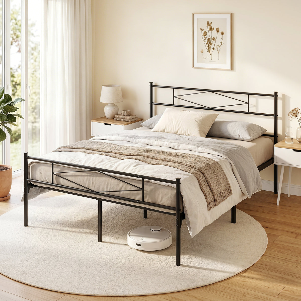HOMCOM 5ft King Bed Frame with Headboard and Footboard, Metal Platform Bed Frame with 32 cm Underbed Storage, Black