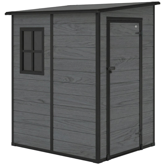 Photo of Outsunny 4'x5' Garden Storage Shed, Lean to Shed, Lockable Garden Shed with Window, Vent and Plastic Roof, Wood-Effect in Wood-Effect colour on a white background