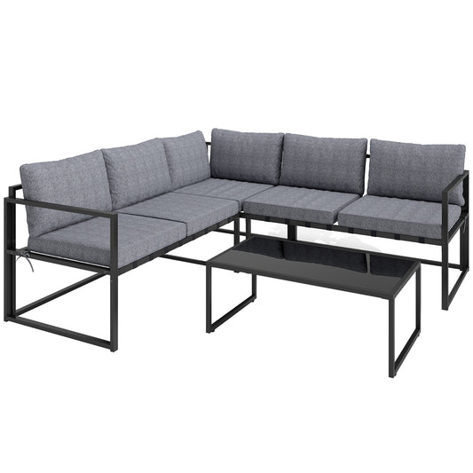 Photo of Outsunny Three-Piece L Shaped Garden Furniture Set with Cushions - Grey in Grey colour on a white background