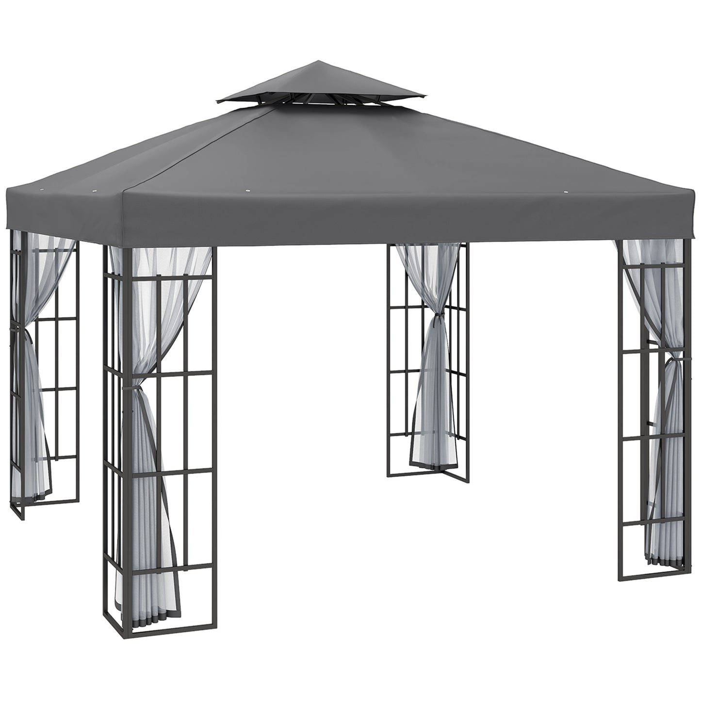 Photo of Outsunny 3 x 3(m) Patio Gazebo Canopy Garden Pavilion Tent Shelter with 2 Tier Roof and Mosquito Netting, Steel Frame, Grey in Grey colour on a white background
