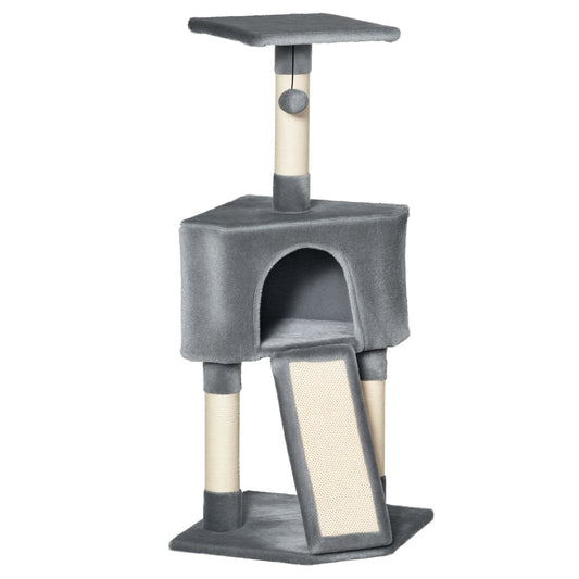 Photo of PawHut Corner Cat Tree for Indoor Cats, Kitten Tower with Scratching Post House Ladder Toy - Grey in Grey colour on a white background