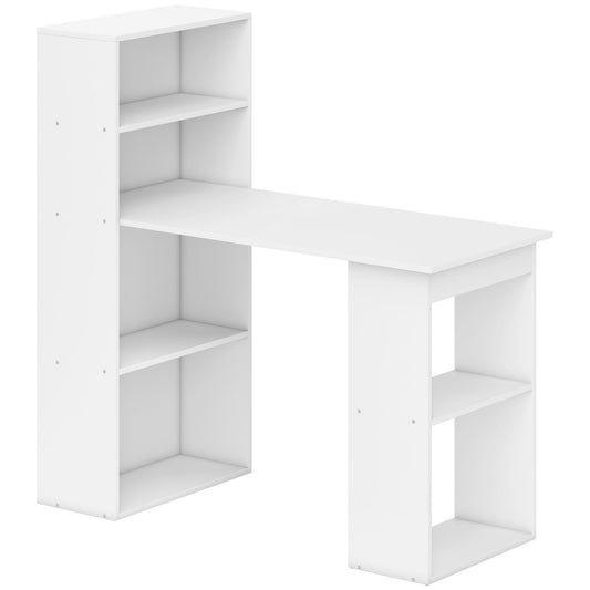 Photo of HOMCOM 120cm Computer Desk, Wooden PC Laptop Table with 6-Tier Storage Bookshelves, Home Office Working Study Desk, Writing Workstation, White in White colour on a white background