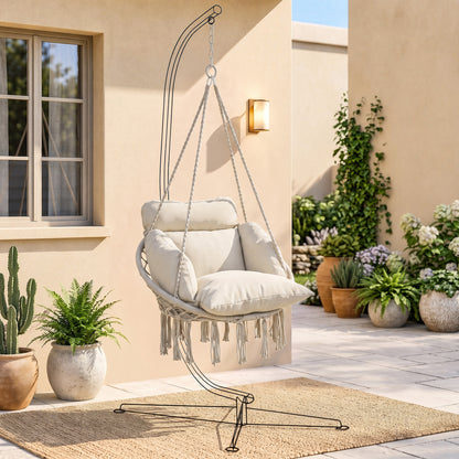 Outsunny cushioned hammock chair suspended from a freestanding metal stand