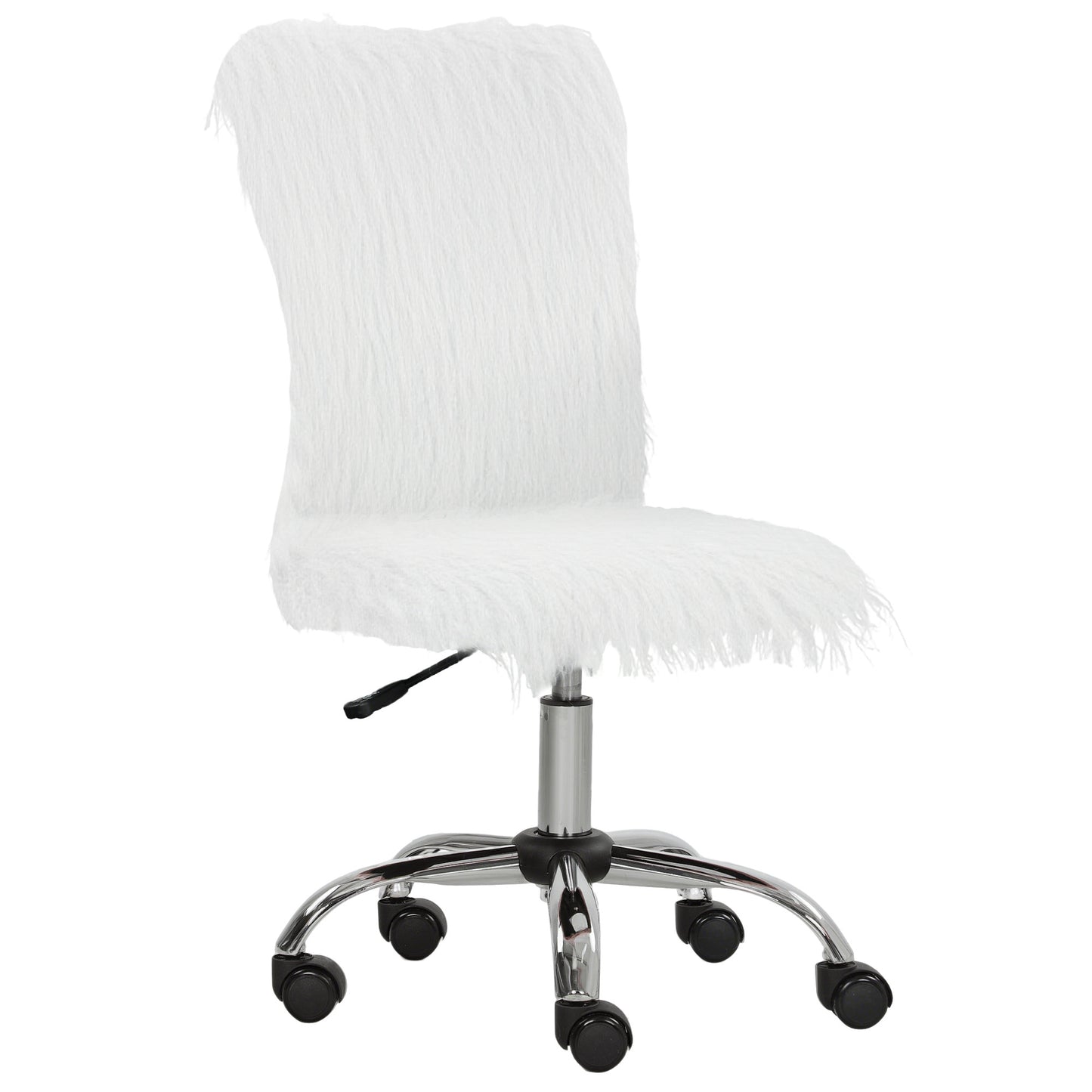 Photo of HOMCOM Plush Office Desk Chair, Modern Armless Swivel Vanity Chair with Adjustable Height for Home Office, Bedroom, Living Room, White in White colour on a white background