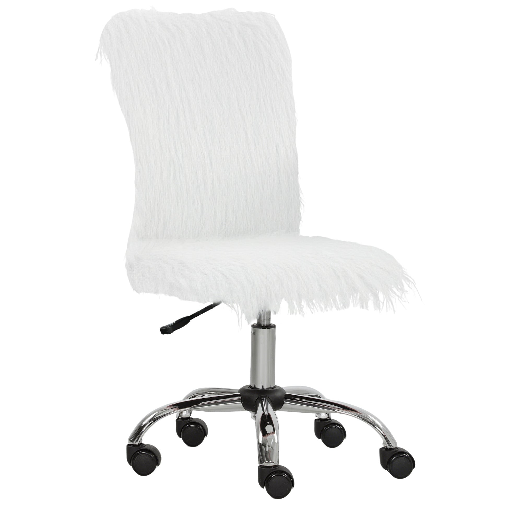 Photo of HOMCOM Plush Office Desk Chair, Modern Armless Swivel Vanity Chair with Adjustable Height for Home Office, Bedroom, Living Room, White in White colour on a white background
