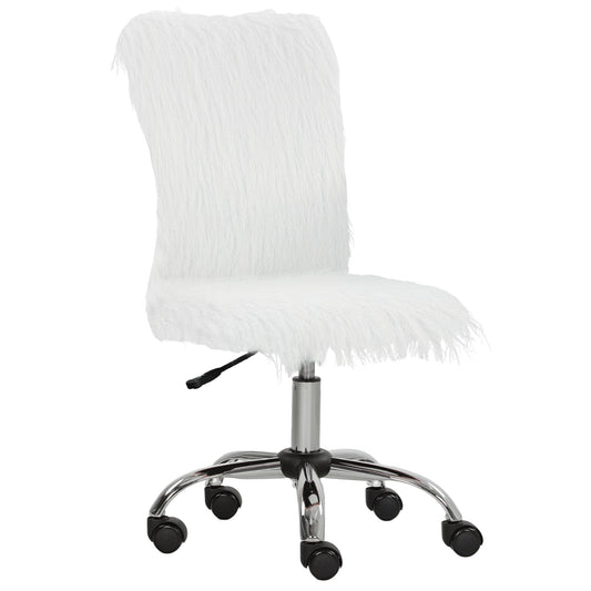 Photo of HOMCOM Plush Office Desk Chair, Modern Armless Swivel Vanity Chair with Adjustable Height for Home Office, Bedroom, Living Room, White in White colour on a white background