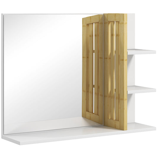 Photo of HOMCOM Bamboo Panel Bathroom Mirror, with Shelves - White in White colour on a white background