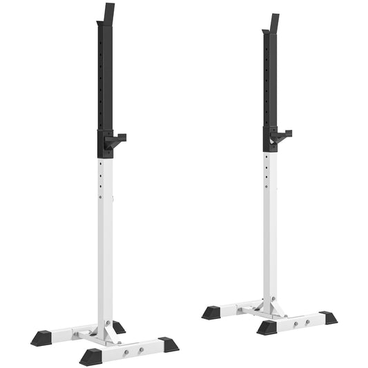 Pair of freestanding barbell squat stands with adjustable black uprights