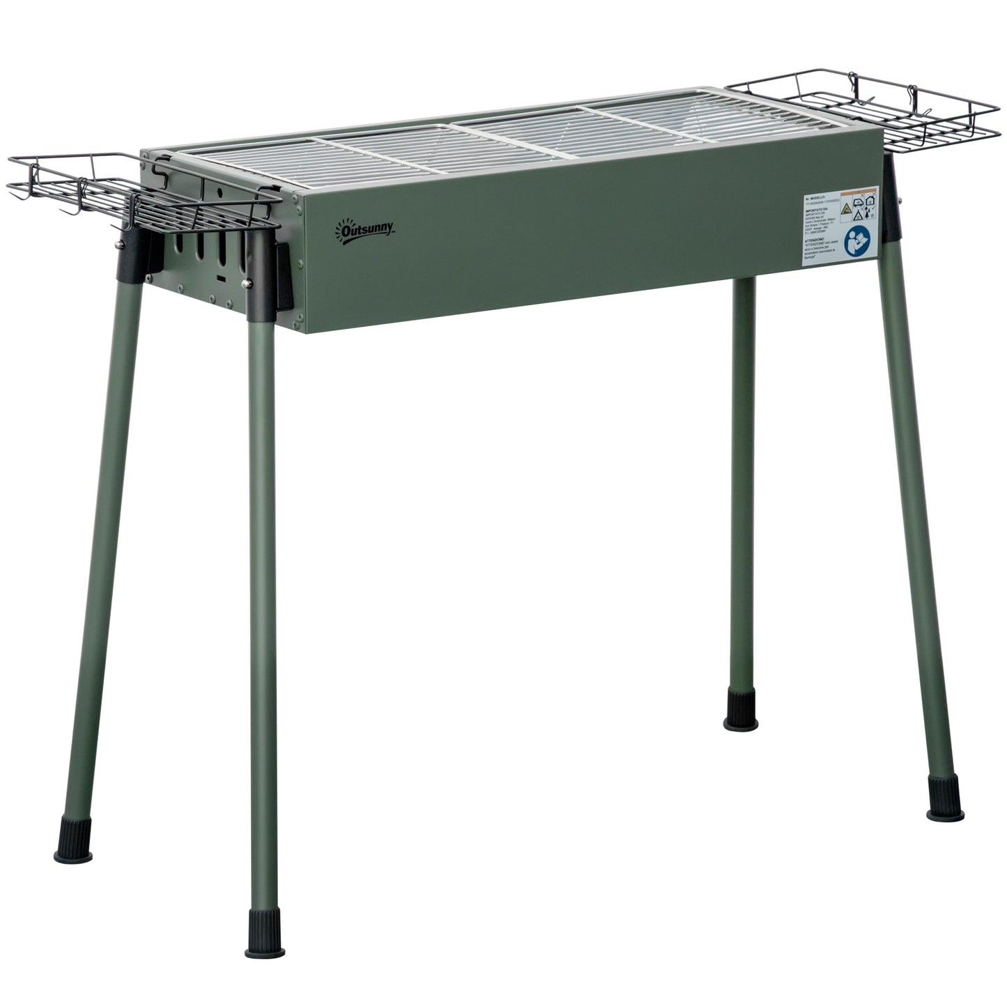 Photo of Outsunny Portable Charcoal Barbecue BBQ Grill with Seasoning Baskets and Hooks, Compact Stainless Steel Cooker for Camping Picnic Hiking Garden Party Festival, Dark Green in Green colour on a white background