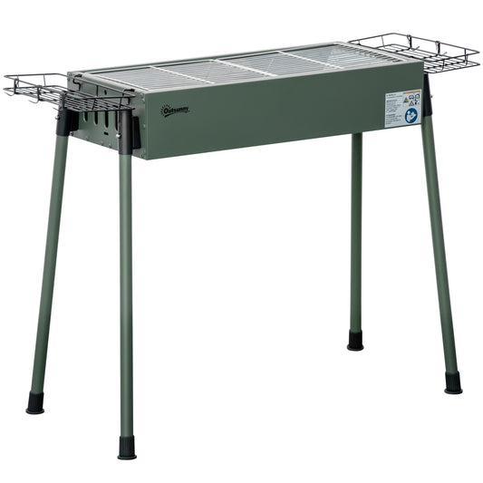 Photo of Outsunny Portable Charcoal Barbecue BBQ Grill with Seasoning Baskets and Hooks, Compact Stainless Steel Cooker for Camping Picnic Hiking Garden Party Festival, Dark Green in Green colour on a white background