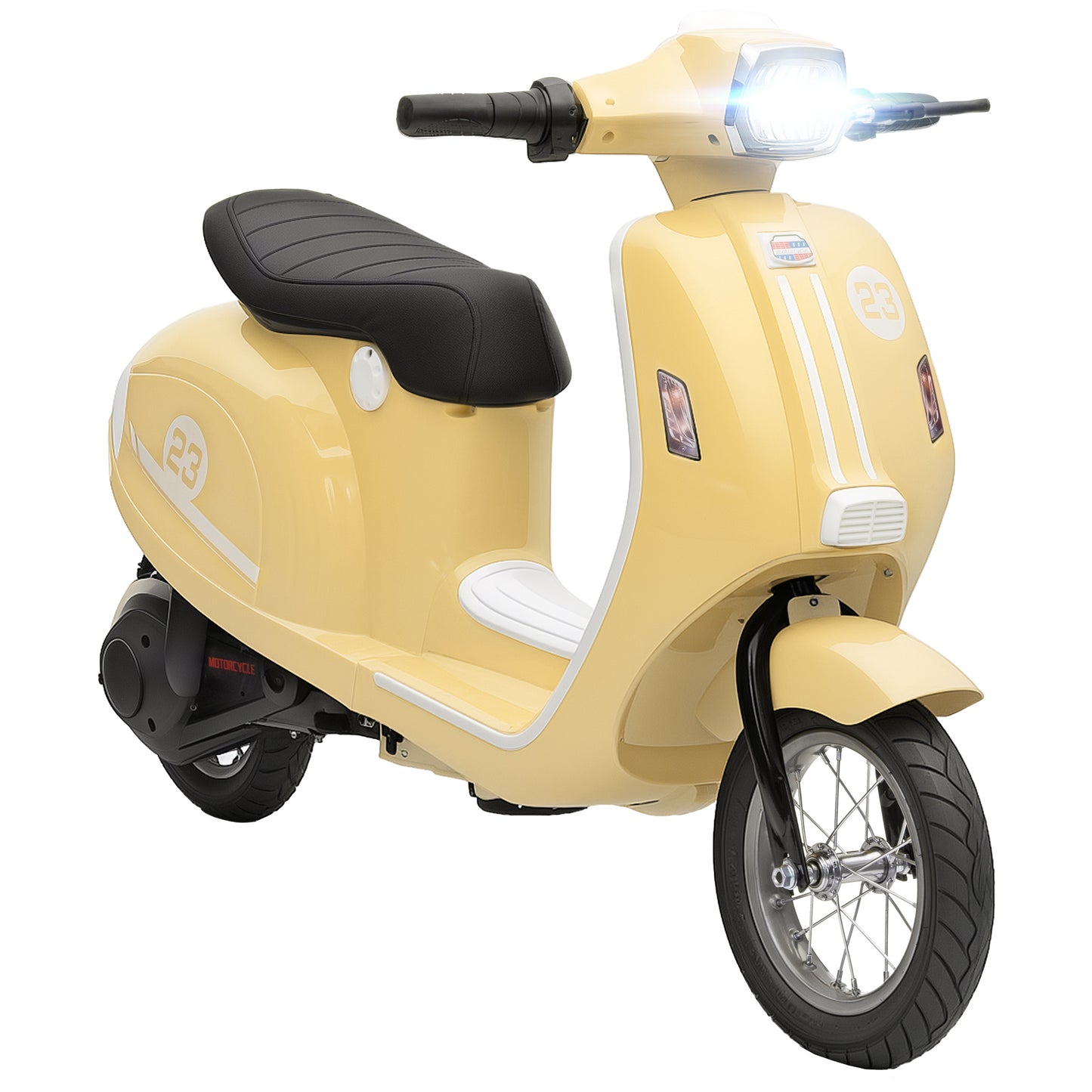 Photo of AIYAPLAY 24V Kids Electric Motorbike, Ride on Motorcycle with Manual Throttle, Brakes and LED Lights for Ages 8-12 Years, Beige in Beige colour on a white background