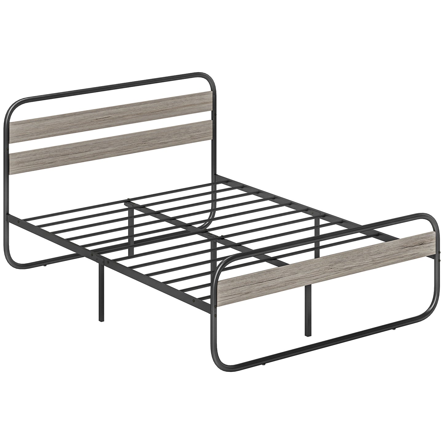 Photo of HOMCOM 4ft6 Double Bed Frame, Industrial Style Metal Platform Bed Frame with Under Bed Storage, No Box Spring Needed, Easy Assembly, Grey in Grey colour on a white background