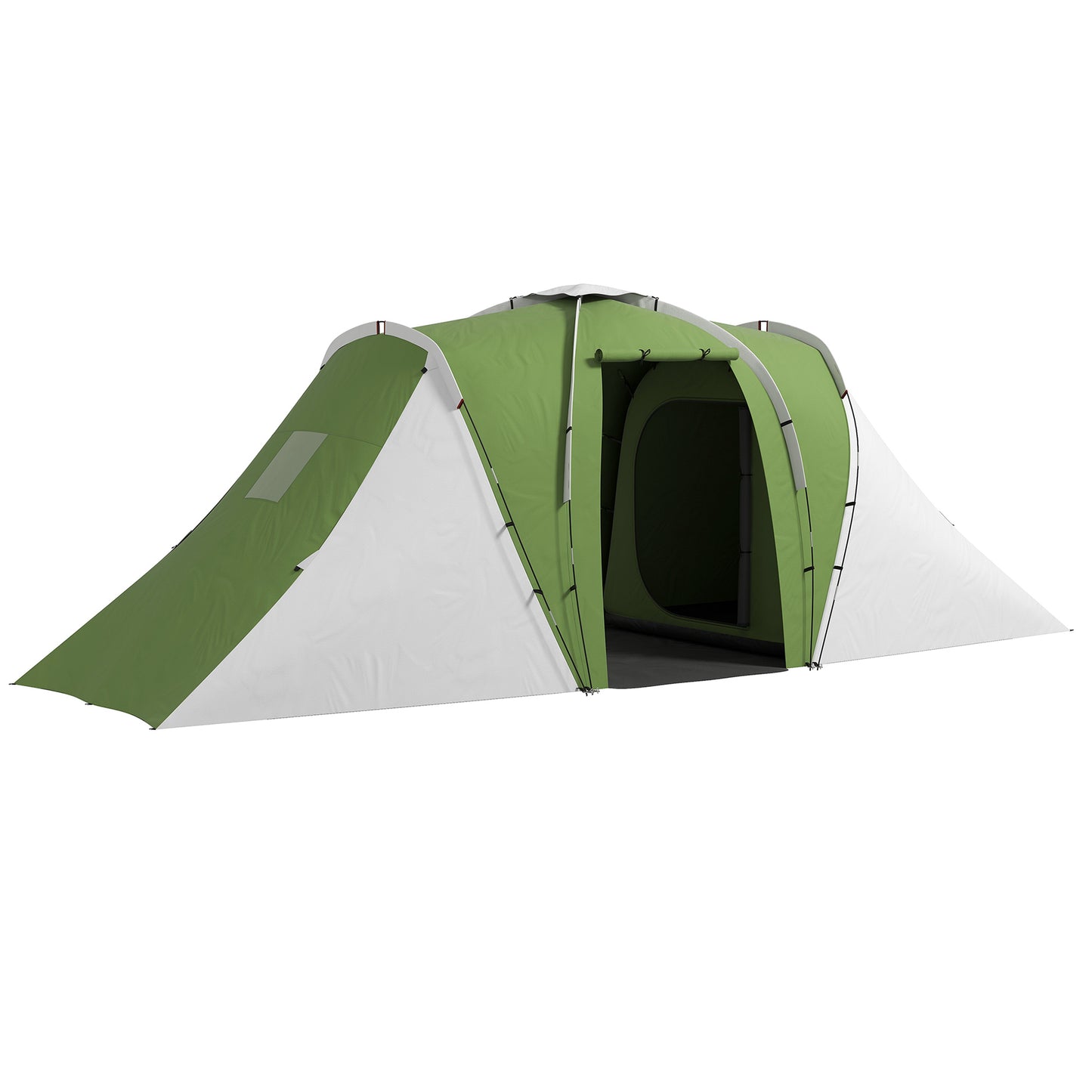 Photo of Outsunny Large Camping Tent Tunnel Tent with 2 Bedroom and Living Area, 2000mm Waterproof, Portable with Bag for 4-6 Man, Green in Green colour on a white background