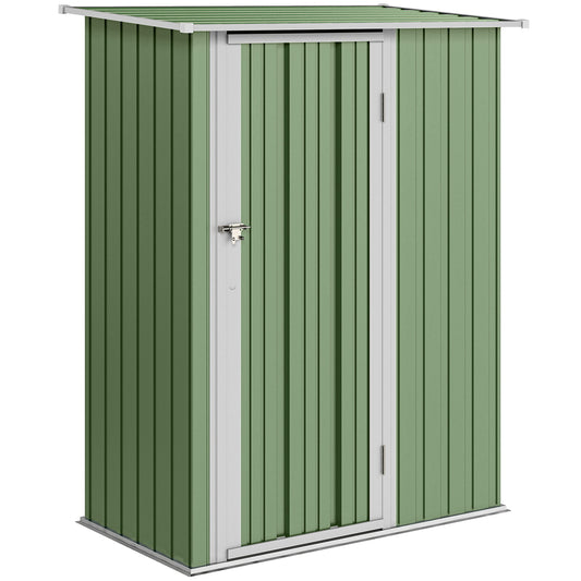 Photo of Outsunny 5ft x 3ft Garden Storage Shed, Galvanised Outdoor Metal Shed Waterproof with Sloped Roof, Lockable Door for Patio Tools, Equipment, Light Green in Green colour on a white background