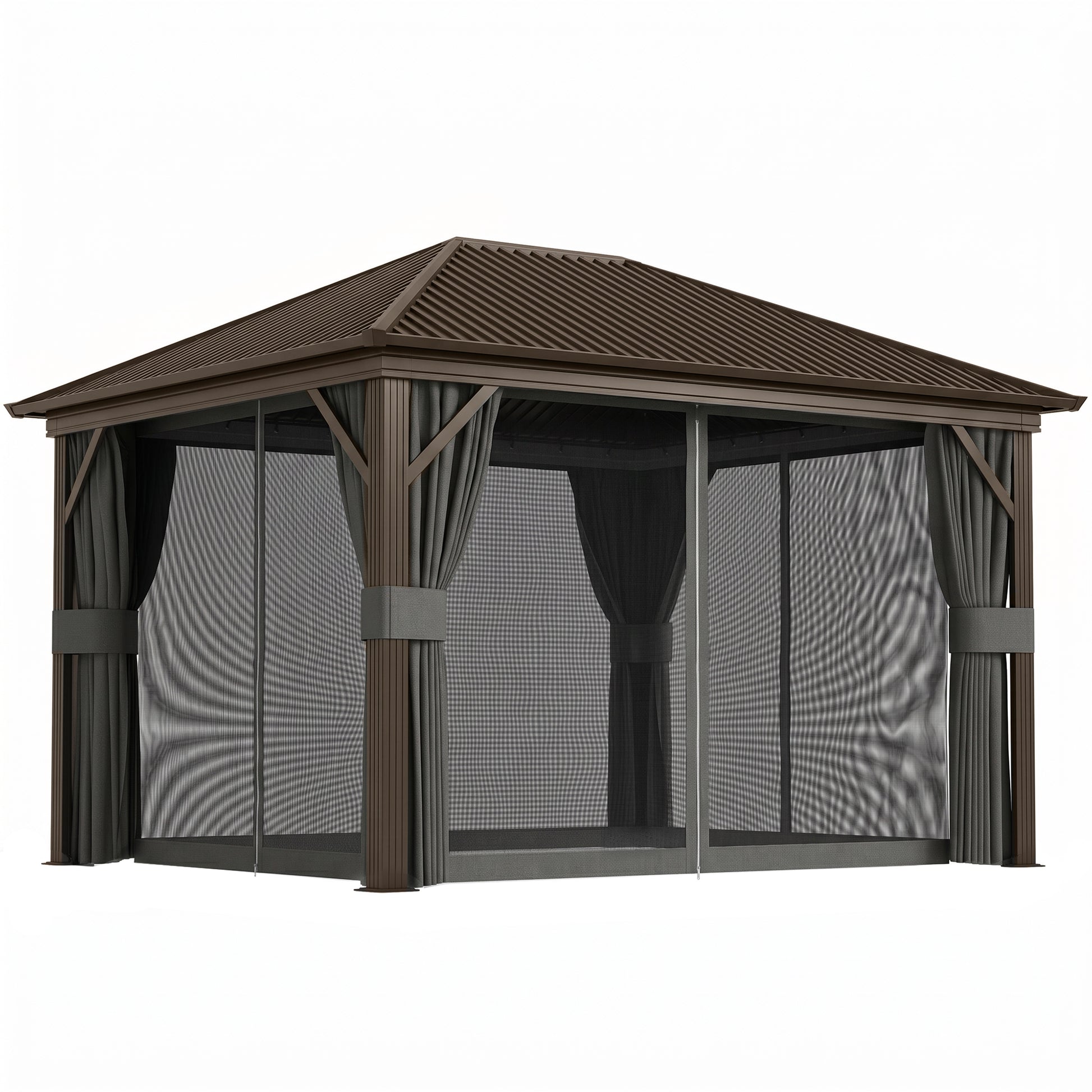 Photo of Outsunny 3.6 x 3 m Aluminium Hardtop Gazebo, with Accessories - Dark Grey in Grey colour on a white background