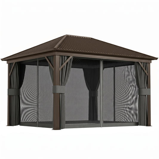 Photo of Outsunny 3.6 x 3 m Aluminium Hardtop Gazebo, with Accessories - Dark Grey in Grey colour on a white background
