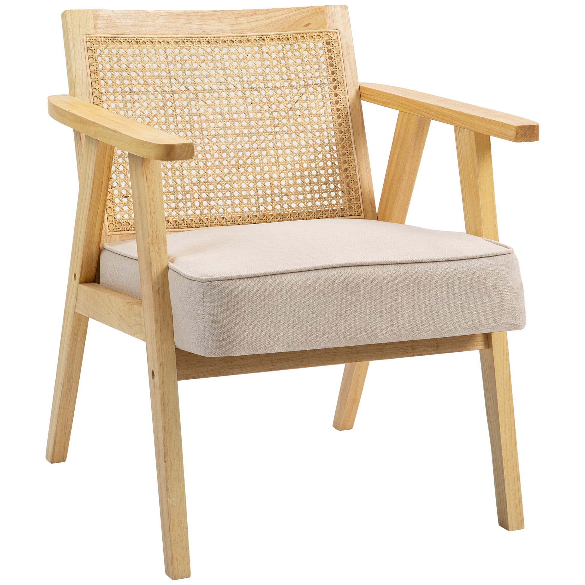 Photo of HOMCOM Wooden Rattan Weave Panel Accent Chair - Natural Finish in Finish colour on a white background