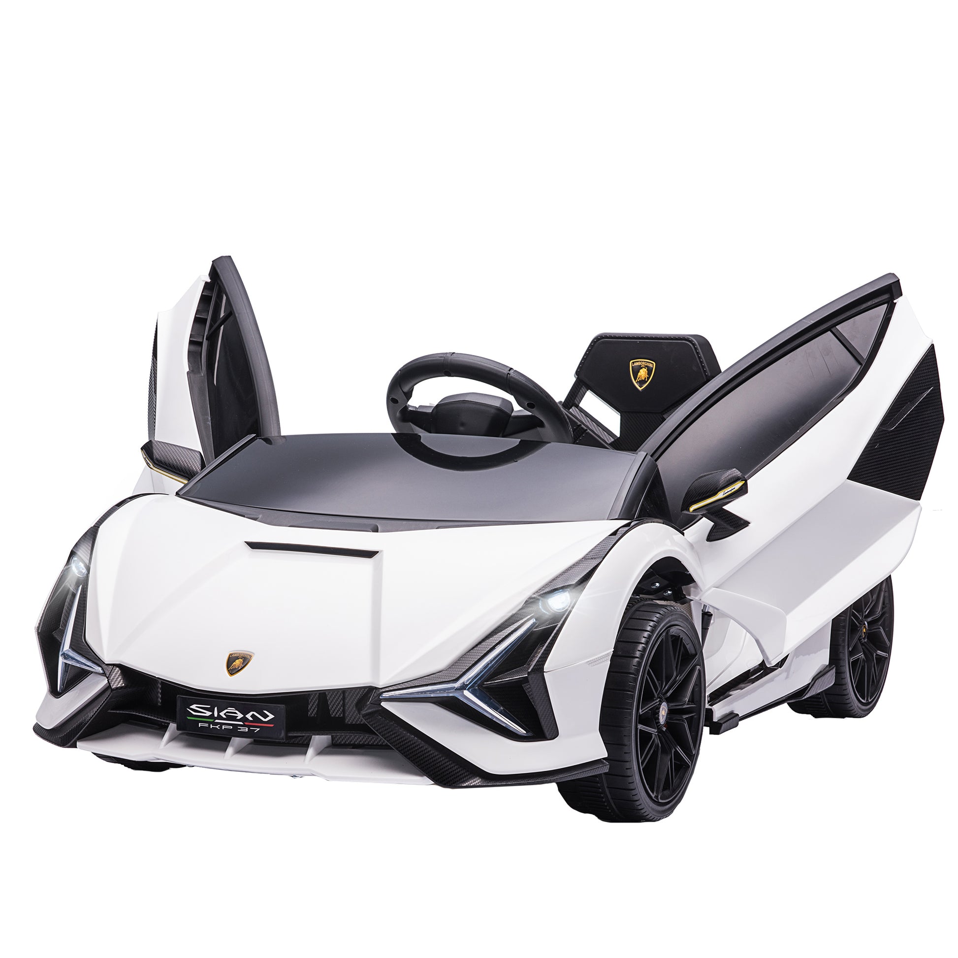 Photo of HOMCOM Lamborghini Sian Licensed 12V Electric Car for Kids 2 Motors Toy Car with Remote Control Music Lights MP3 for 3-5 Years White in White colour on a white background