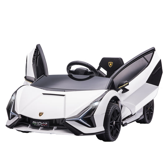 Photo of HOMCOM Lamborghini Sian Licensed Electric Car for Kids, 12V Kids Electric Ride on Car with Dual Motors, Remote Control, White in White colour on a white background