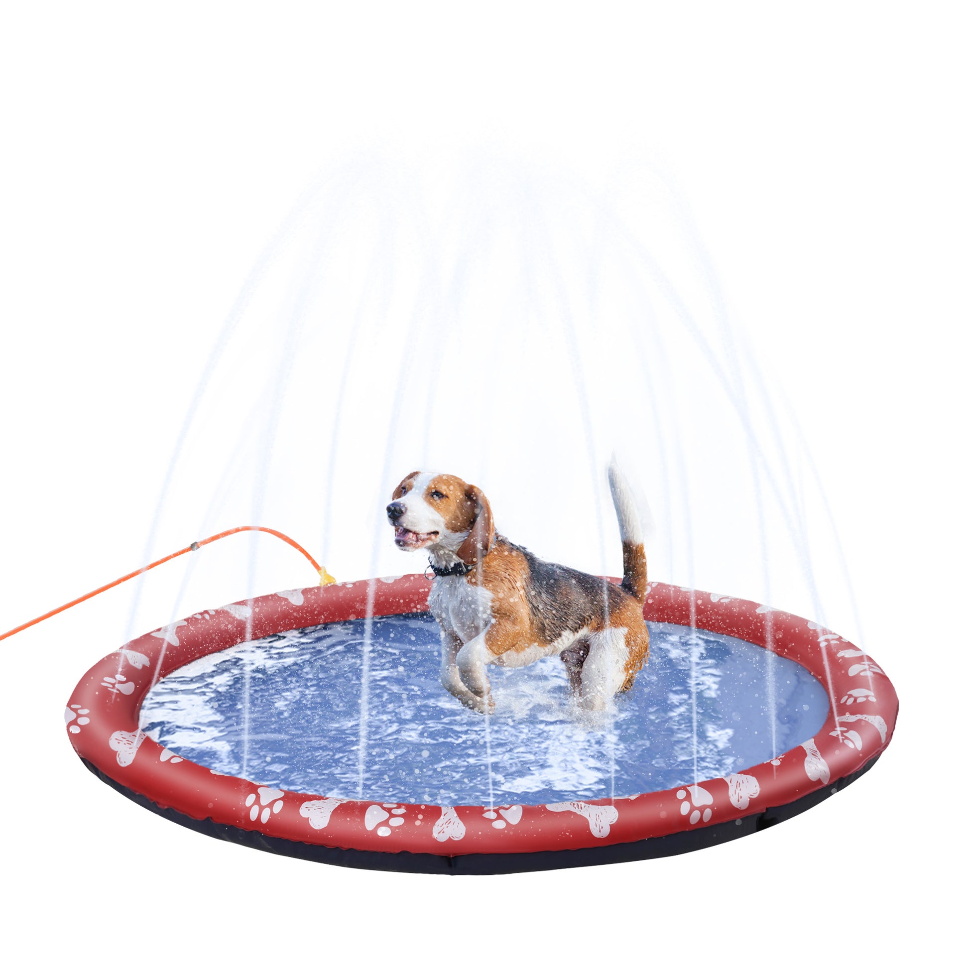 Photo of PawHut Dog Splash Pad, Pet Sprinkler Mat, Non-Slip Dog Paddling Pool, Foldable Outdoor Sprinkler and Splash Mat Water Play for Garden, Patio, Summer Fun, 150 cm in cm colour on a white background