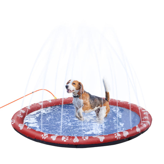 Photo of PawHut Dog Splash Pad, Pet Sprinkler Mat, Non-Slip Dog Paddling Pool, Foldable Outdoor Sprinkler and Splash Mat Water Play for Garden, Patio, Summer Fun, 150 cm in cm colour on a white background
